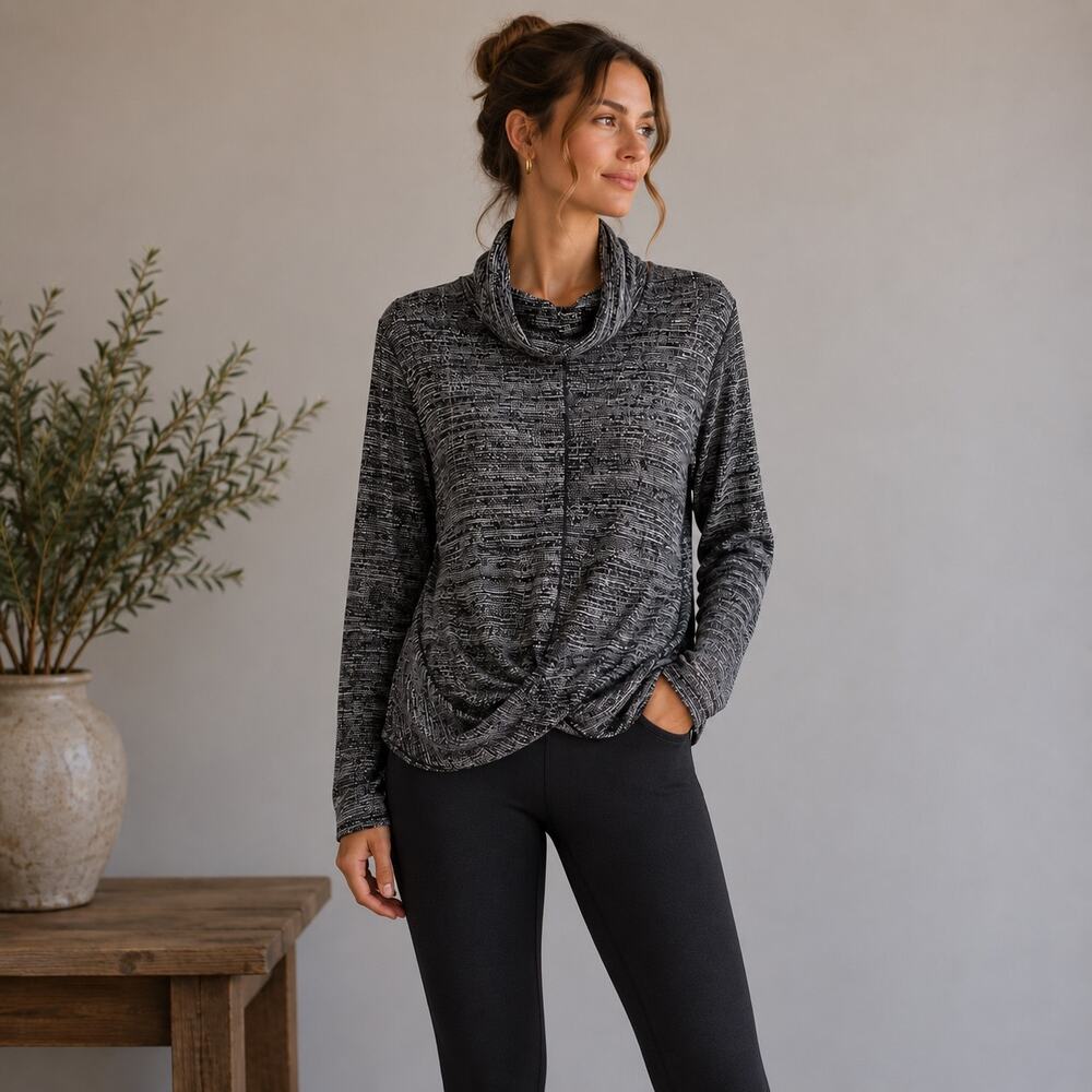 Lululemon Black White Melodic Moments Long Sleeve Twist Front Top *Medium